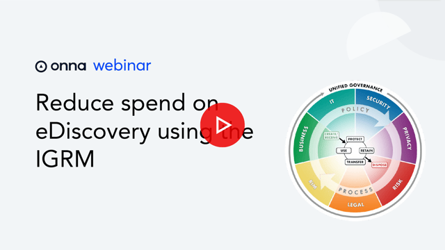 This image shows a thumbnail of the opening screen with the title Reduce spend on eDiscovery using the IGRM